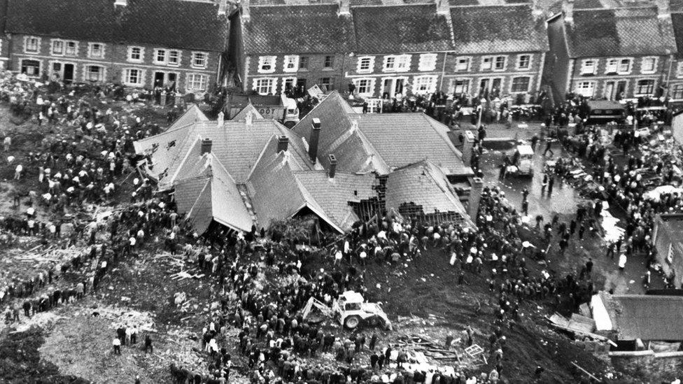 The aftermath of the landslide which engulfed Pantglas Junior School