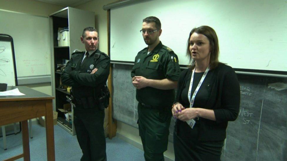 The Multi-Agency Triage Team, or MATT, briefing officers before their shift