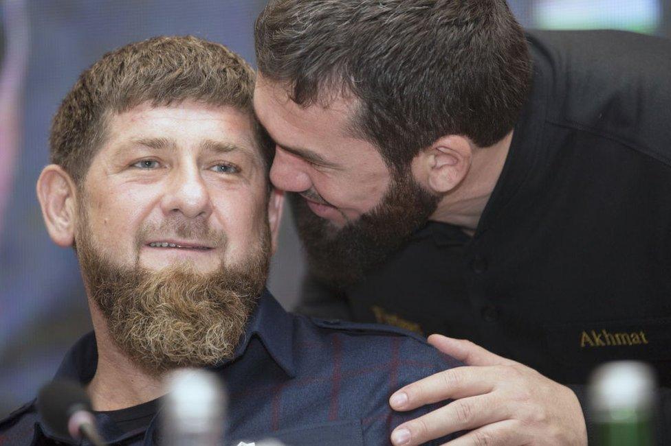 Magomed Daudov whispers in the ear of Ramzan Kadyrov