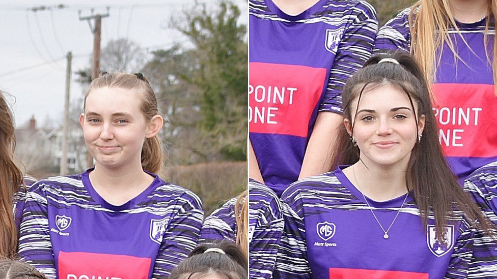 Milly and Alyssa in football kit