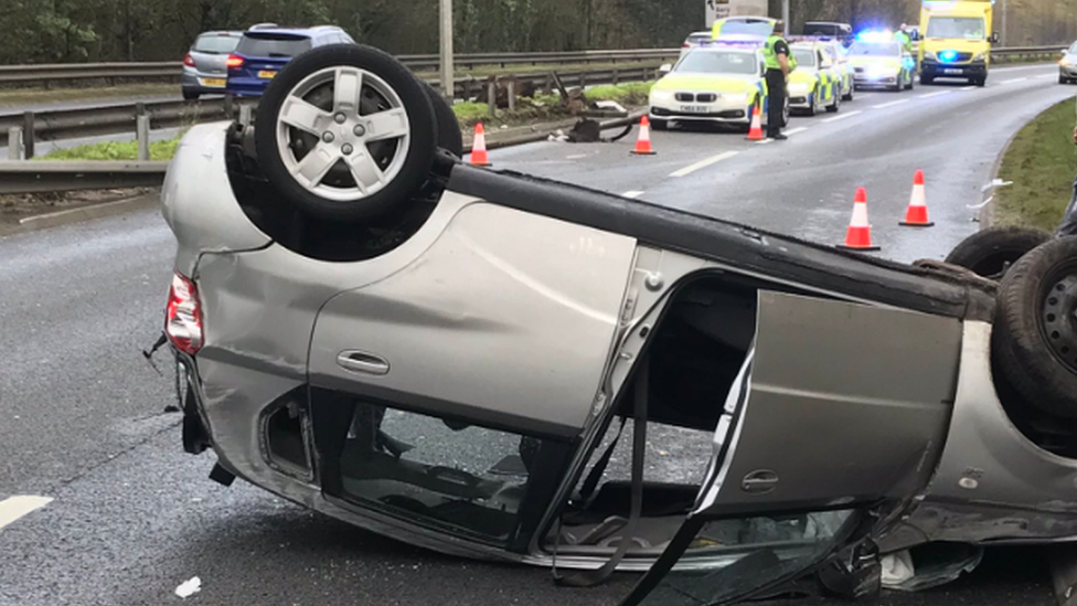 An overturned car