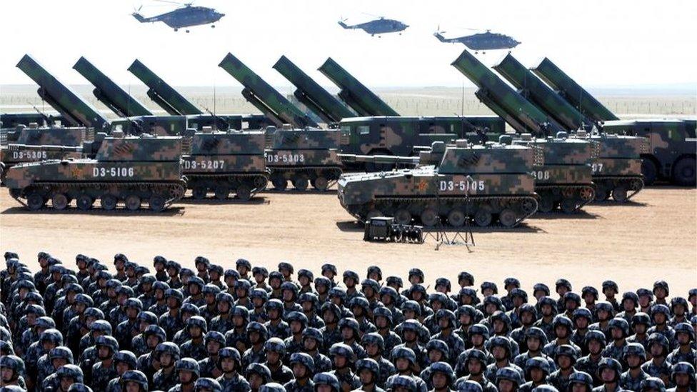 Soldiers of China"s People's Liberation Army (PLA) take part in a military parade to commemorate the 90th anniversary of the foundation of the army at the Zhurihe military training base in Inner Mongolia Autonomous Region, China, July 30, 2017.