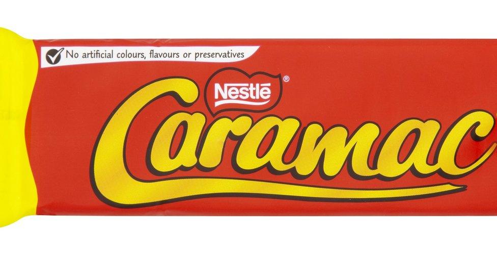 The Caramac bar wrapper.