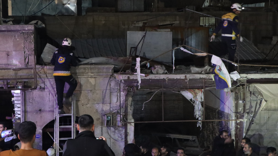 The aftermath of a bomb in Azaz, Syria