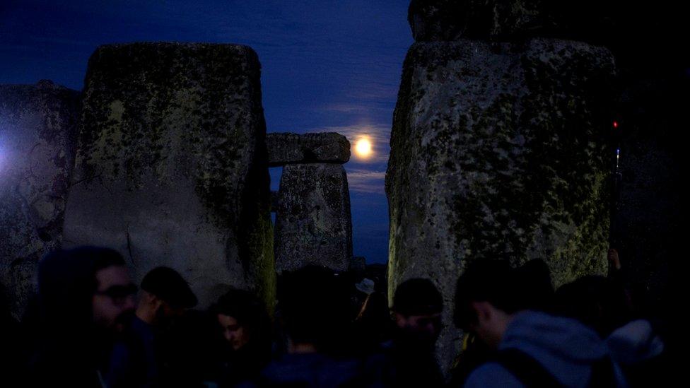 Strawberry moon in Stonehenge, England