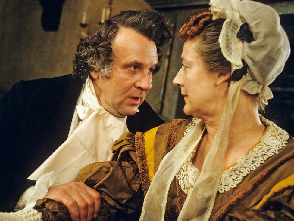 Tom Wilkinson as Seth Pecksniff and Maggie Steed as Mrs Todgers in the 1994 BBC costume drama Martin Chuzzlewit