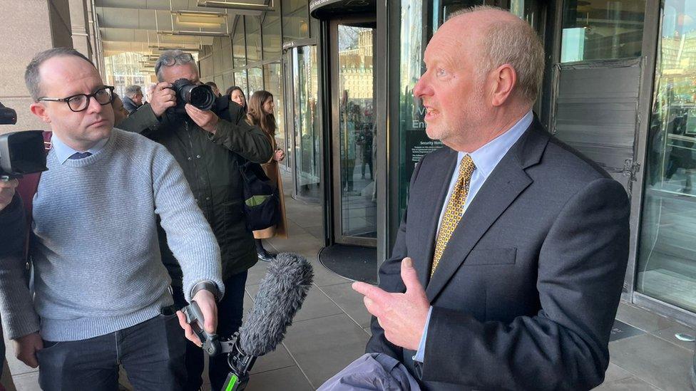 Alan Bates speaking to reporters in Westminster on Tuesday