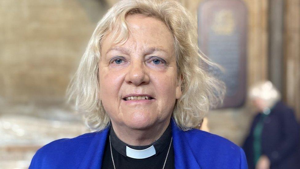 Rev Prebendary Angela Berners-Wilson inside Bristol Cathedral