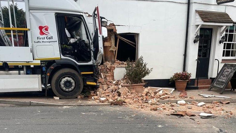 Lorry embedded in the pub