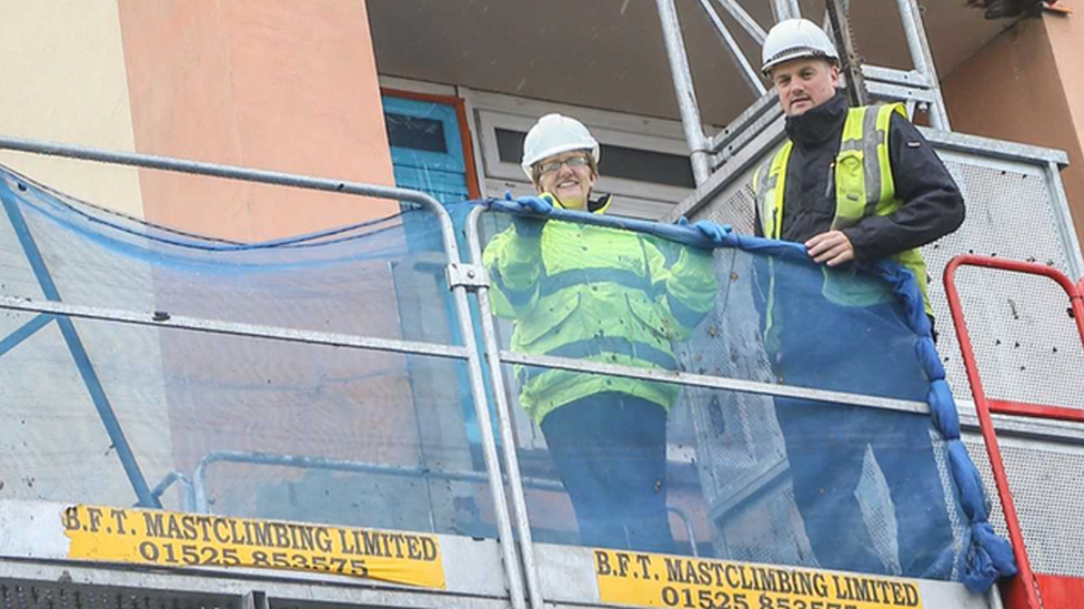 Councillor Judy Hamilton checks on progress at Forth View flats in Kirkcaldy