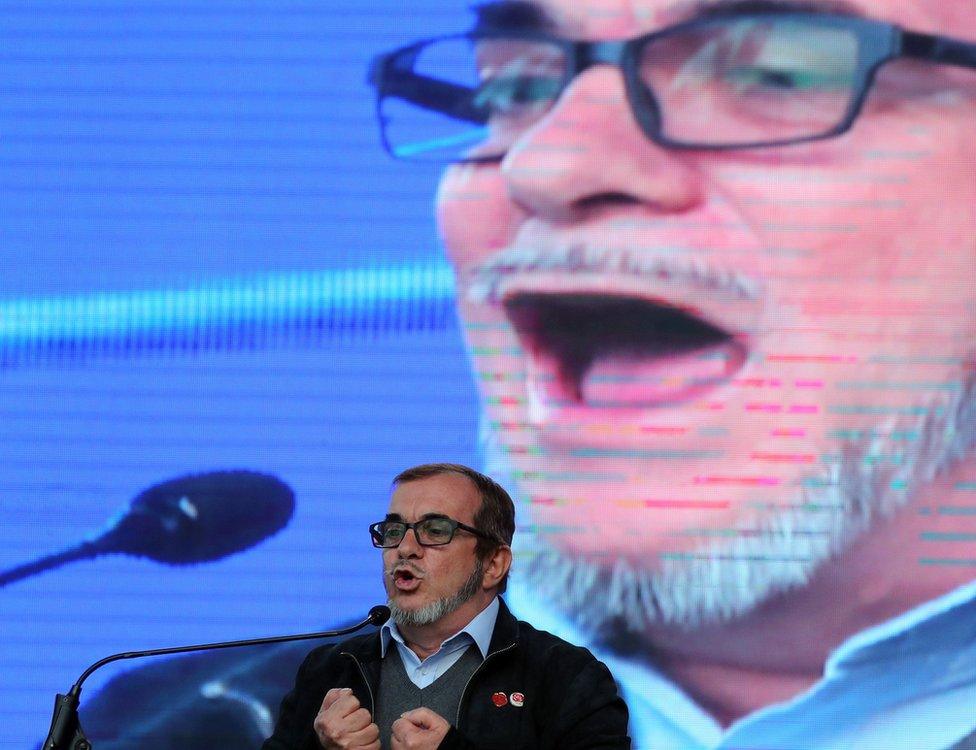 Presidential candidate Rodrigo Londoño, alias Timochenko, speaks during the launch of the Alternative Revolutionary Force of the Common (FARC in Spanish) electoral campaign in the south of Bogota, Colombia, 27 January 2018