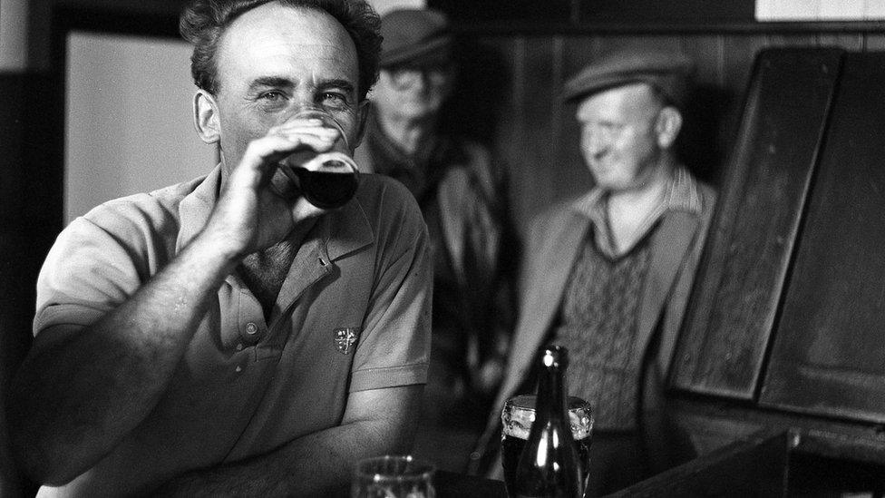 A customer drinking at The Engineers Arms in Leiston in 1966