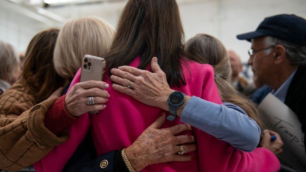 Nikki Haley greets attendees during a campaign event