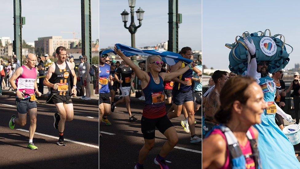 Runners on the Tyne Bridge during the Great North Run 2023