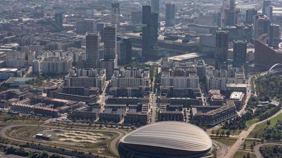 Aerial view of park and surroundings