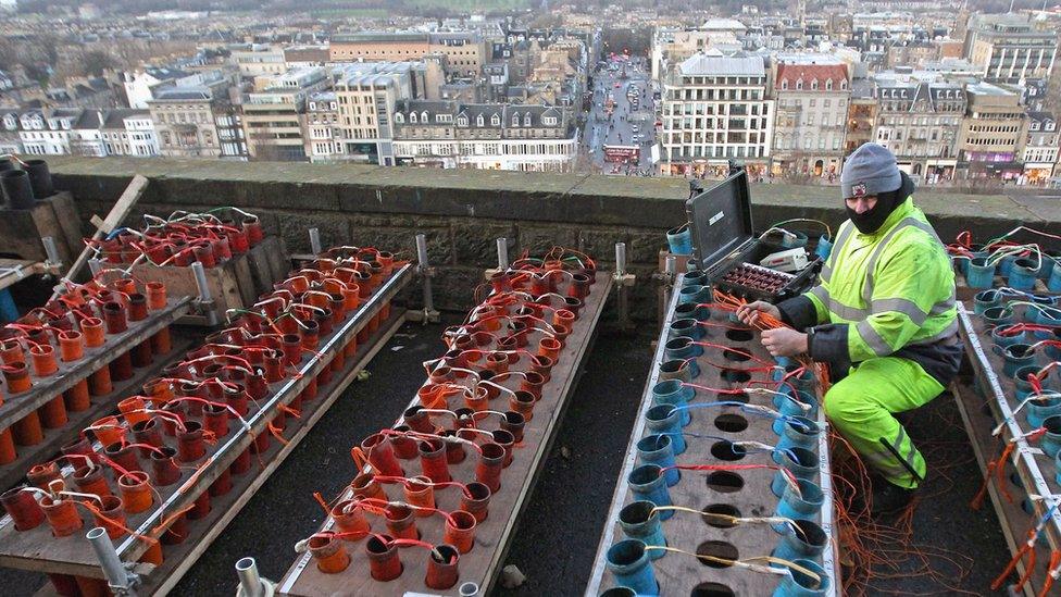 Fireworks being prepared at Edinburgh castle.