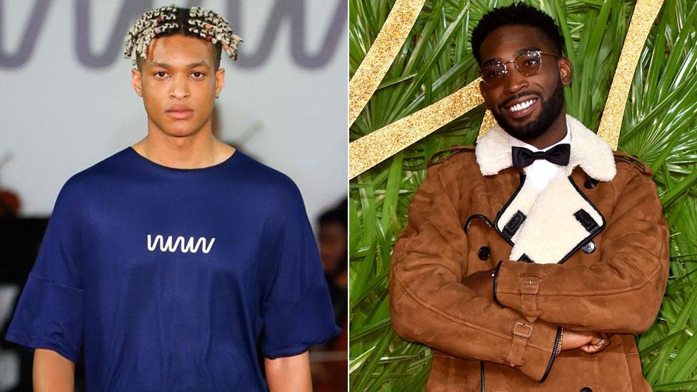 Tinie Tempah and a model wearing one of his designs