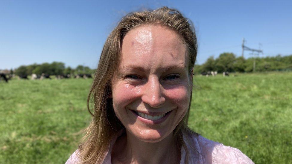 Close up shot of dairy farmer Ceri Cryer's face