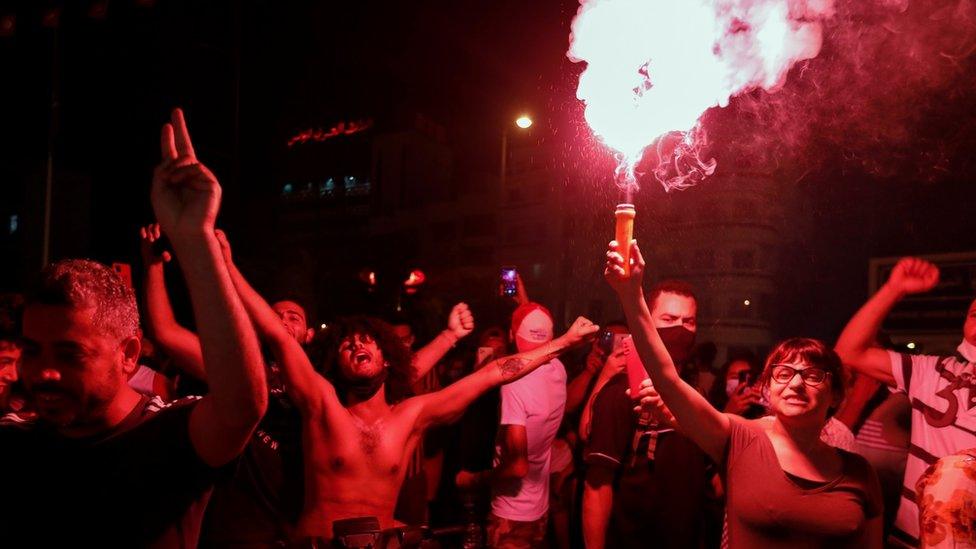 Protesters in Tunis