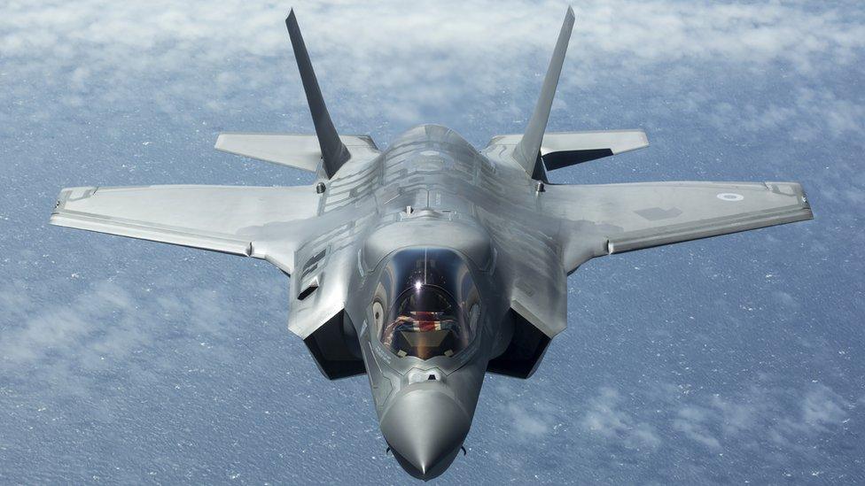 F-35B Lightning II jet flying over the UK