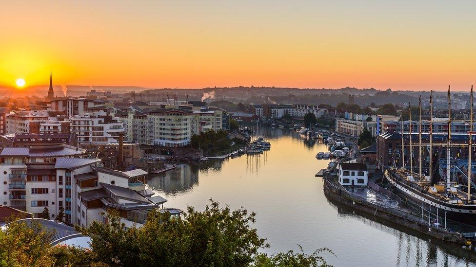 Aerial shot of Bristol Harbourside