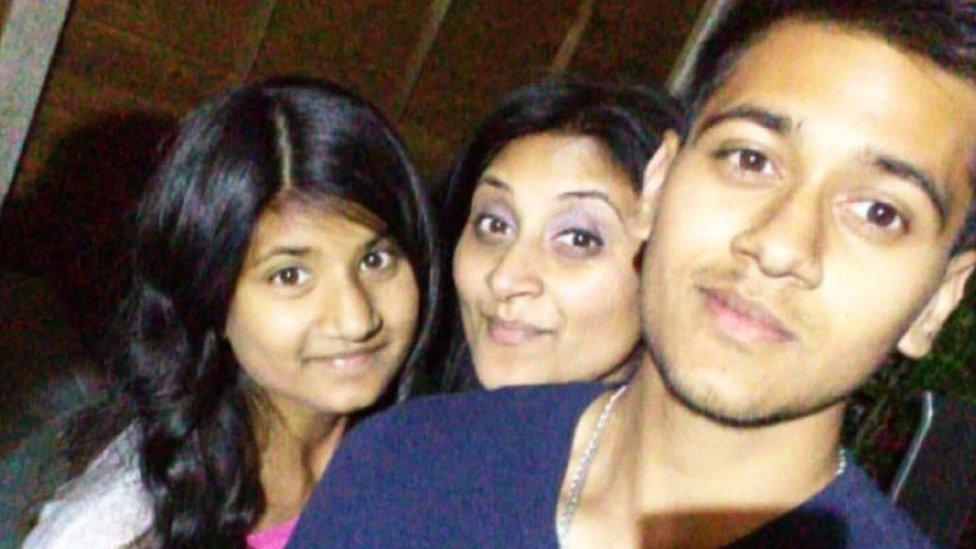 Sapna Patel with her mother and brother