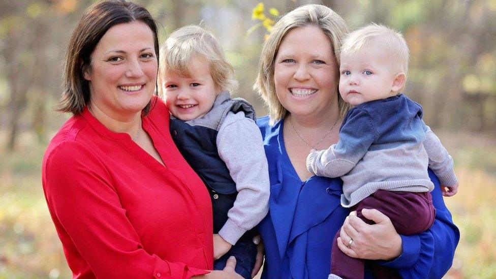 Allison Blixt (R) and Stefania Zaccarri(L) with their sons, Lucas and Massi