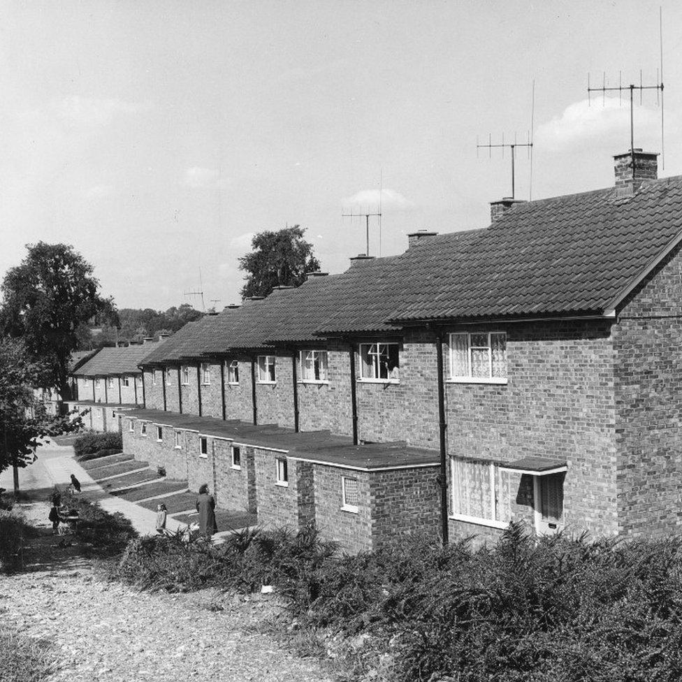 1964: A row of houses in Harlow New Town.