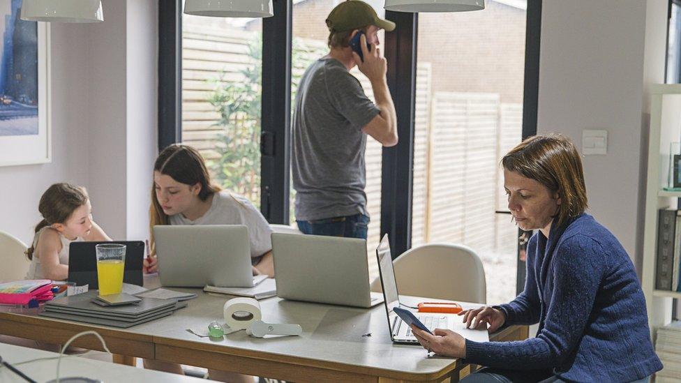 Family working from home