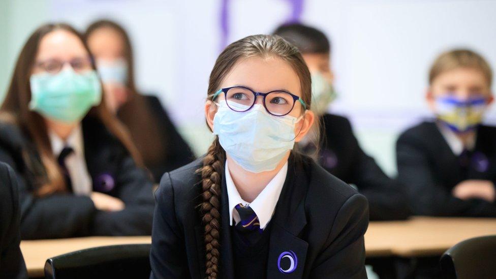 School pupil wearing a mask