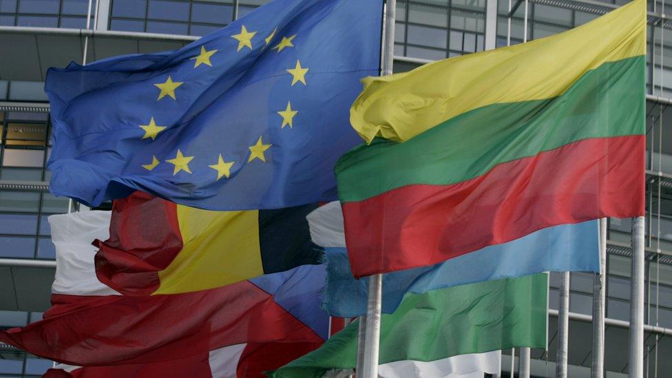 Flags outside the European parliament