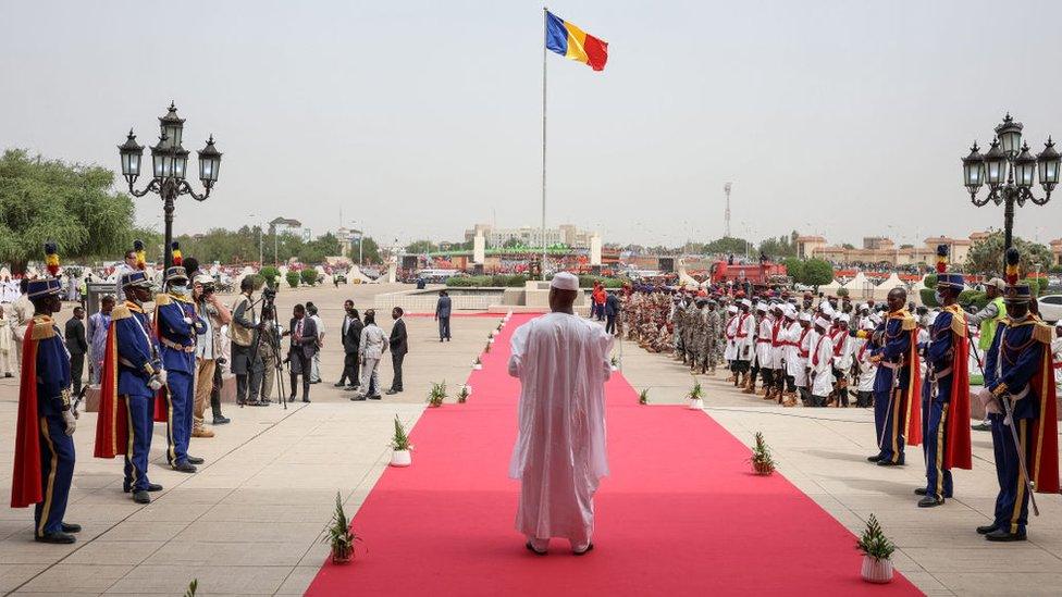 A general view of people gathering ahead of Chad President-elect General Mahamat Idriss Deby Itno's inauguration at the Palace of Arts and Culture in N'Djamena on May 23, 2024.