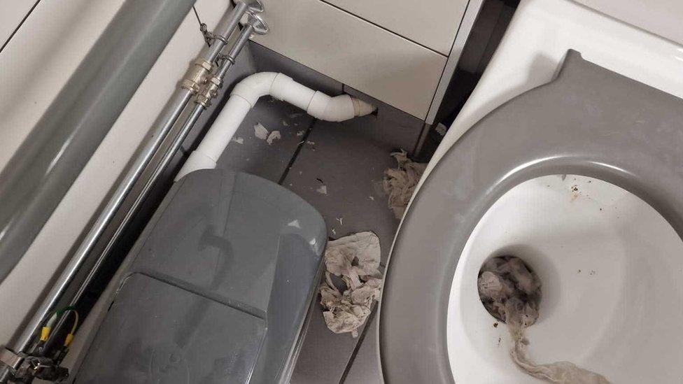 An unflushed toilet