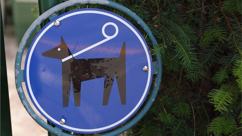 Sign showing dog on a lead