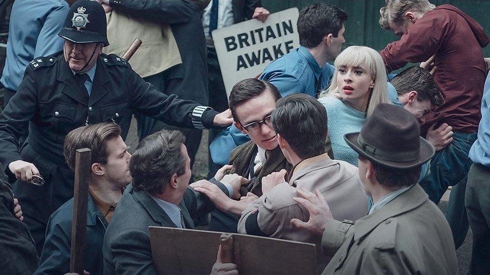 Scene showing a riot in BBC drama Ridley Road