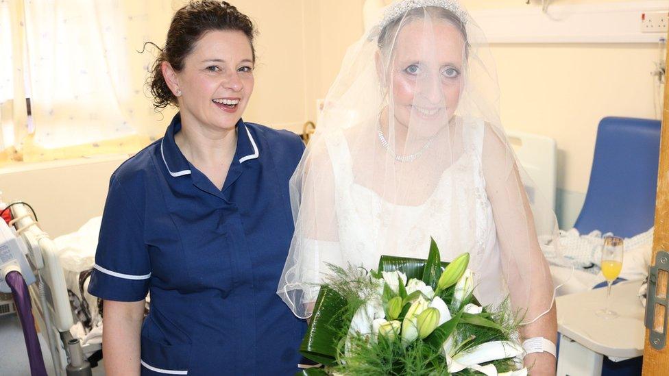 Ward Manager Delyth Kotkowicz with bride Lynda Bailey