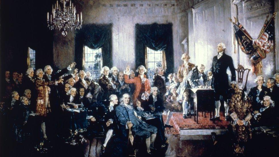 A painting depicting the moment in 1787 when Constitution was first signed.