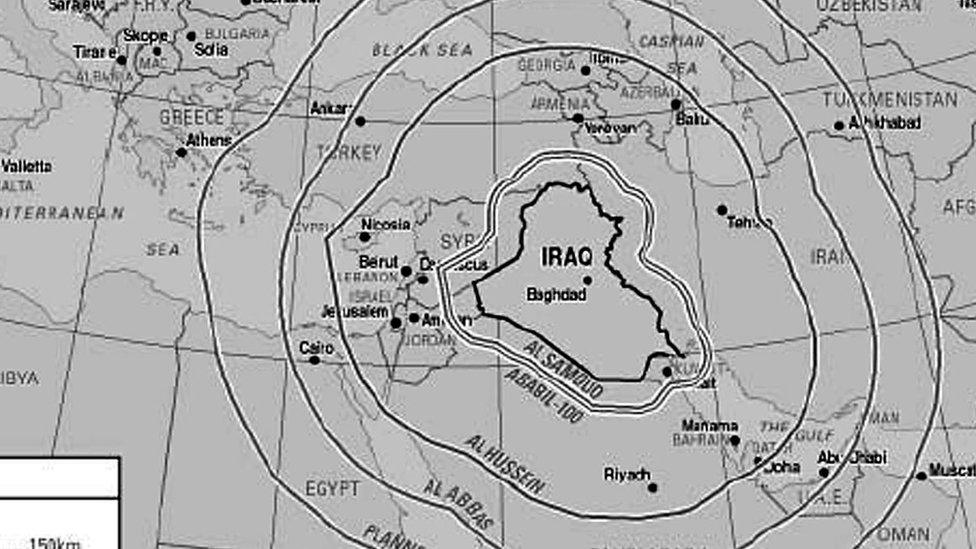 Iraqi missile range map from 2002 UK government report