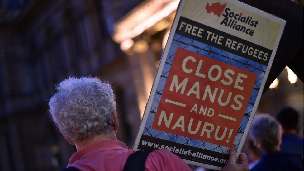 Protests in Sydney over the detention of refugees on the Pacific island of Nauru, 30 April 2016