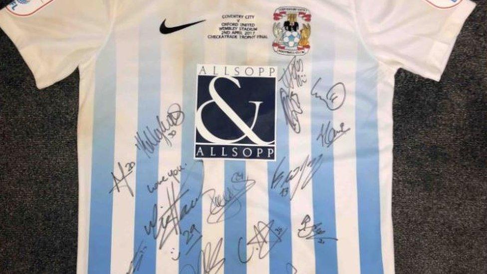 Jodi Jones' football shirt from Coventry City's 2017 CheckaTrade trophy victory