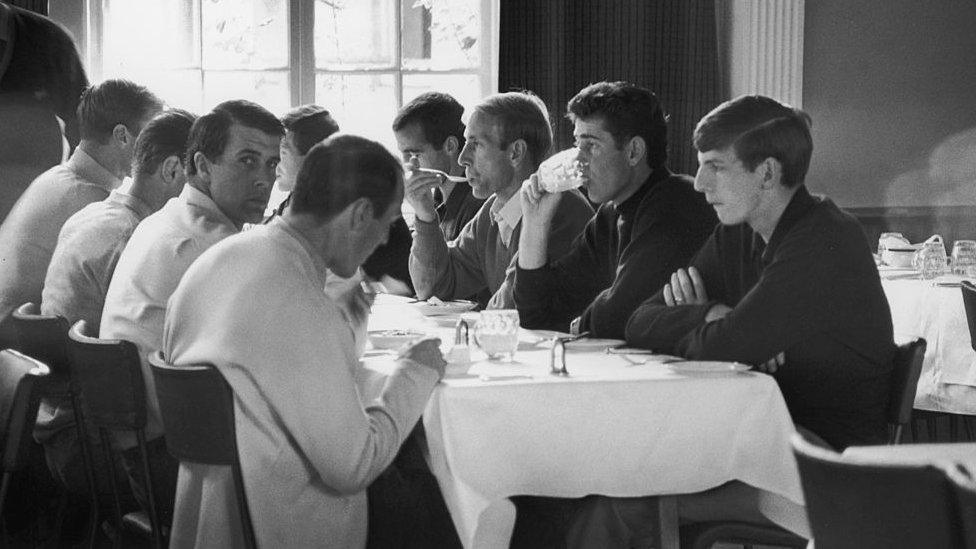 Members of the England squad eating the day before the World Cup final