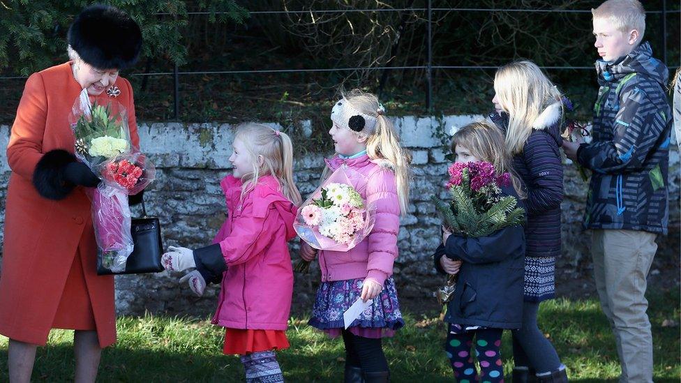 Queen and well-wishers at Sandringham, Christmas 2013