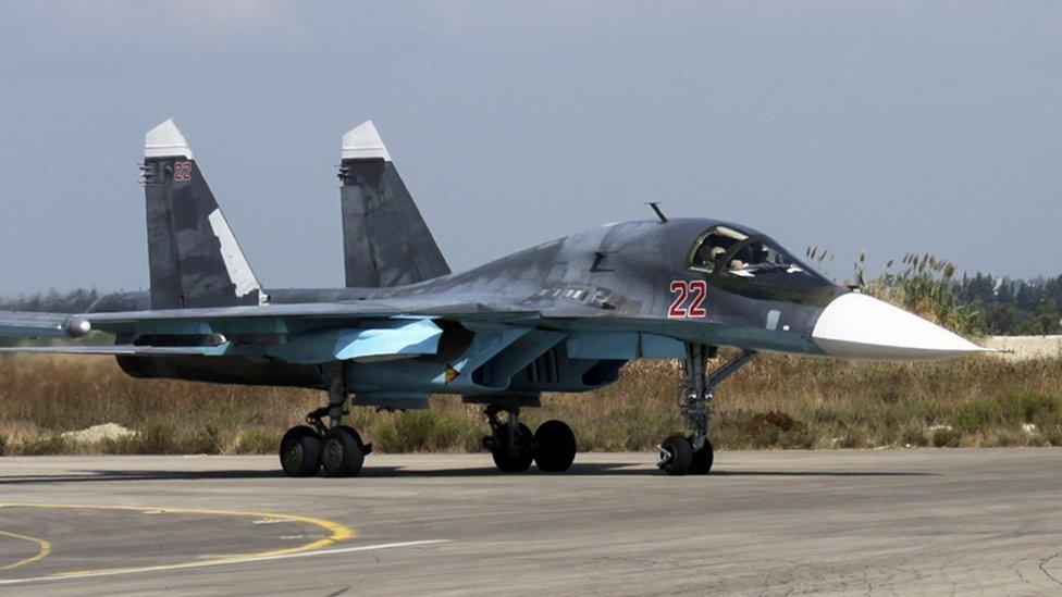 Russian SU-34 Flanker-E bomber at the Hmeimim airbase, Syria