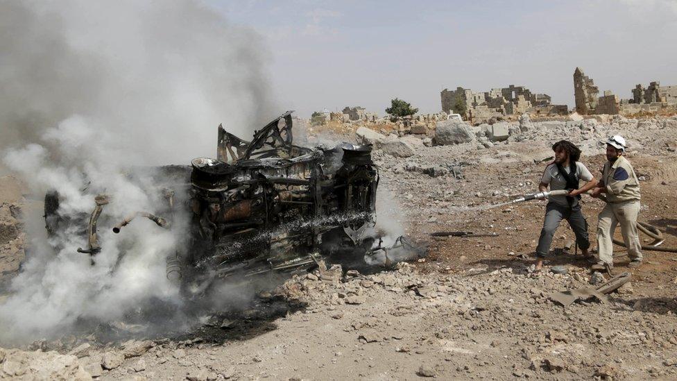 Aftermath of attack in Idlib, reportedly by Russian warplanes. 30 Sept 2015