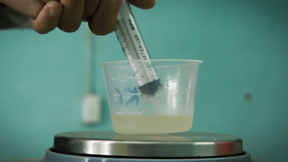 Extracting the bacteria for adding to a water based solution using a syringe.