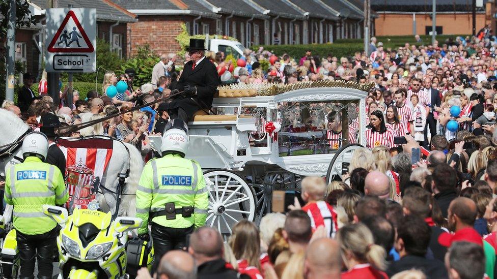 Bradley Lowery's funeral cortege with his coffin carried in a horse-drawn carriage