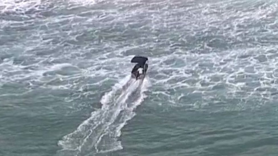 The rescuer on his boat heading to the whale