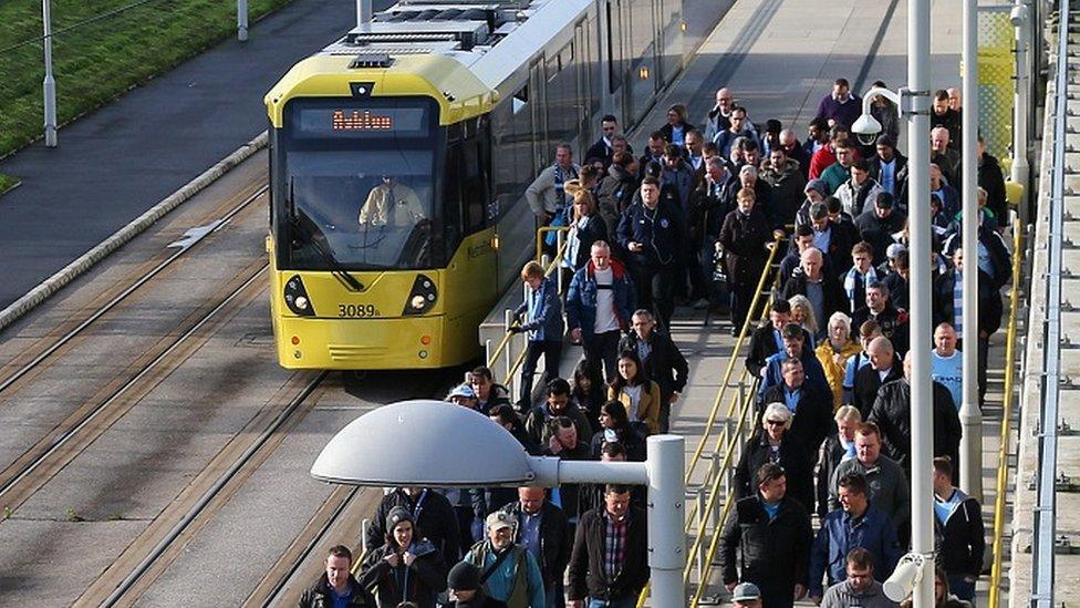 fans leave tram