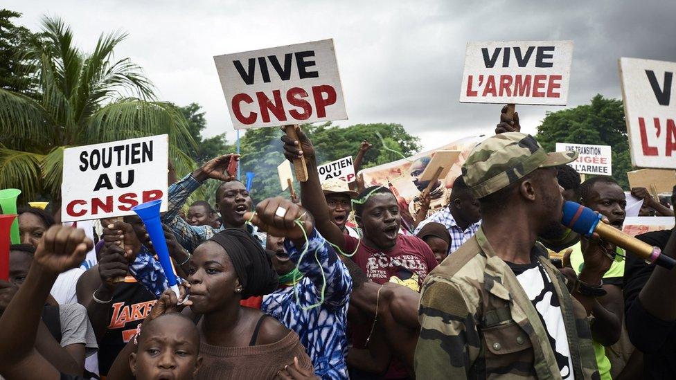 Supporters of the army celebrate in Mali.