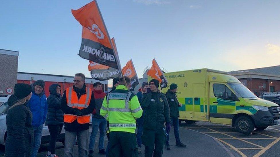 Ambulance workers' picket line at Llandudno in December